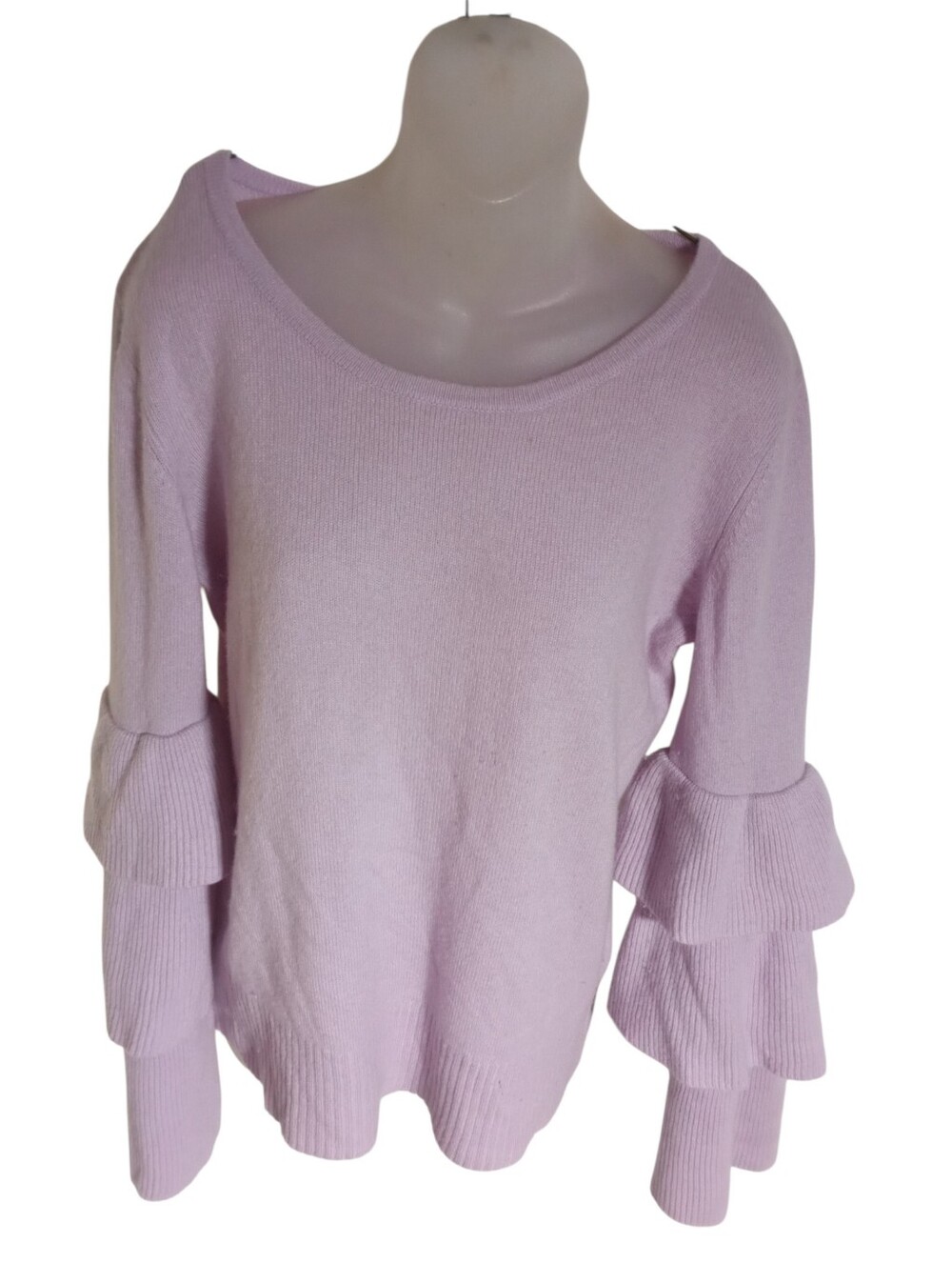 QI Cashmere Lavender Tiered Ruffle Sleeve Pullover Sweater Size M - Picture 2 of 7